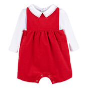 Sophie & Lucas Red Holly Jolly Velvet Boy Overall