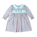 Delaney Santa Pink Gingham Check Knit Smocked Christmas Dress