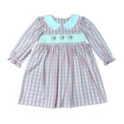 Delaney Santa Pink Gingham Check Knit Smocked Christmas Dress