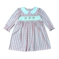 Delaney Santa Pink Gingham Check Knit Smocked Christmas Dress