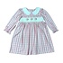 Delaney Santa Pink Gingham Check Knit Smocked Christmas Dress