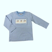 Delaney Santa Blue Knit Smocked Christmas LS Tee