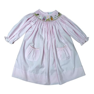 Delaney Nativity Pink Small Gingham Smocked Bishop Dress