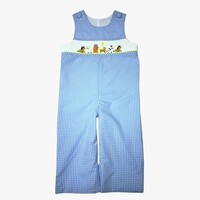 Delaney Nativity Blue Small Gingham Long Jon Jon