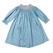Delaney Tiny Flowers Blue Gingham Smocked Bishop
