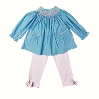 Delaney Tiny Flowers Blue Gingham Bishop Legging Set