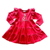 Squiggles Holiday Charms Red LS Tiered Dress