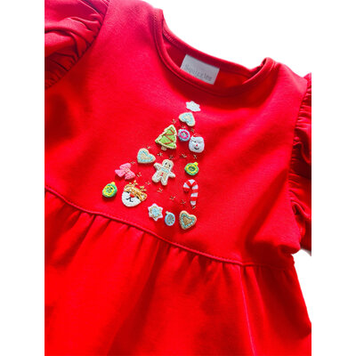Squiggles Holiday Charms Red LS Tiered Dress