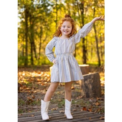 Mabel and Honey | Isobella and Chloe Blue Brooklyn Elastic Wasit Stripe Dress