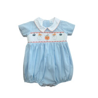 Lulu Bebe Halloween Smocked Boy Bubble Blue Gingham