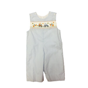 Lulu Bebe Pumpkin Harvest Smocked Light Blue Gingham Longall