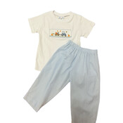 Lulu Bebe Pumpkin Harvest Smocked Pant Set Blue Gingham