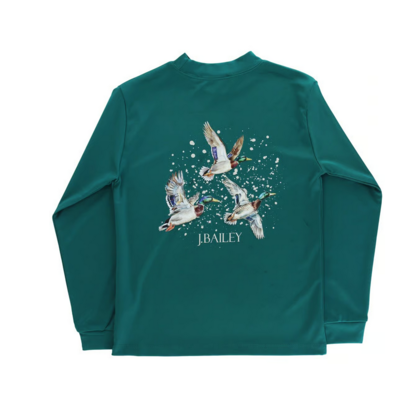 J Bailey Ducks on Teal LS Performance Logo Tee