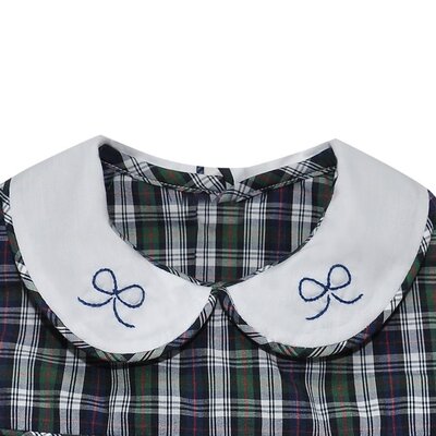 Baby Sen Navy Plaid Bows Sawyer Girl Bubble