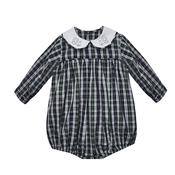 Baby Sen Navy Plaid Train Sawyer Boy Bubble