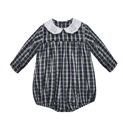 Baby Sen Navy Plaid Train Sawyer Boy Bubble