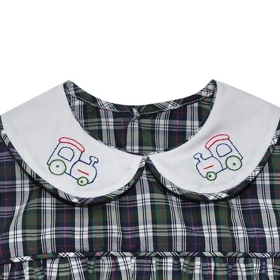 Baby Sen Navy Plaid Train Sawyer Boy Bubble