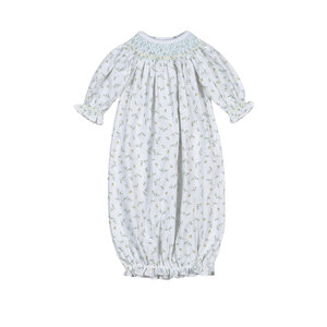 Baby Loren Mia Blue Floral Hand Smocked Bishop Gown