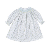 Baby Loren Mia Blue Floral Pima Hand Smocked Bishop Dress