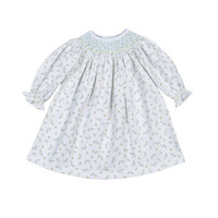 Baby Loren Mia Blue Floral Pima Hand Smocked Bishop Dress