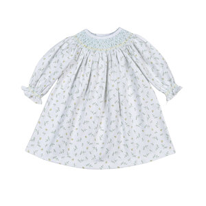 Baby Loren Mia Blue Floral Pima Hand Smocked Bishop Dress
