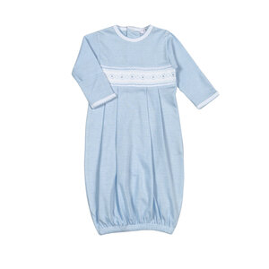 Baby Loren Tim Blue Stripes Hand Smocked Pima Gown