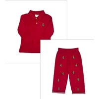 Zuccini Christmas Tree Red Ian Polo and Red Cord Pants Set