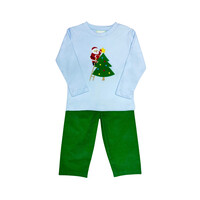 Zuccini Christmas Tree Harry's Play Tee Lt. Blue w/ Green Pants Set