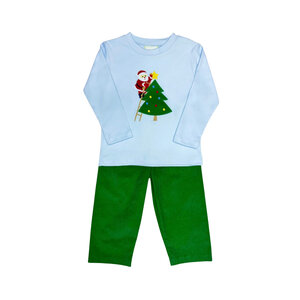 Zuccini Christmas Tree Harry's Play Tee Lt. Blue w/ Green Pants Set