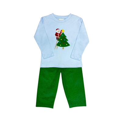 Zuccini Christmas Tree Harry's Play Tee Lt. Blue w/ Green Pants Set