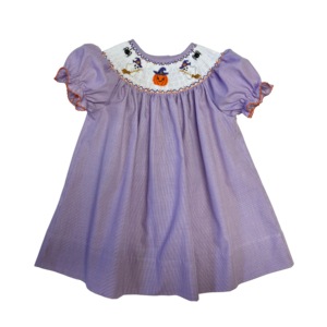Lulu Bebe Halloween Smocked Bishop Purple Gingham
