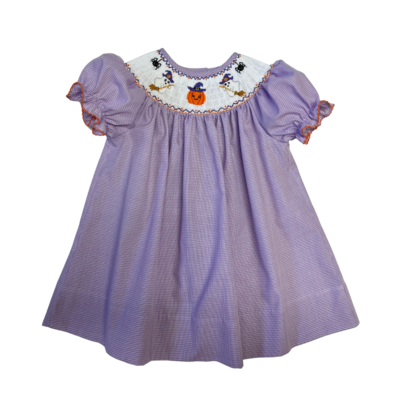 Lulu Bebe Halloween Smocked Bishop Purple Gingham