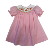Lulu Bebe Pumpkin Harvest Smocked Bishop Pink Gingham