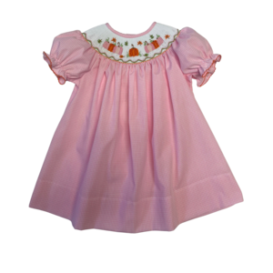 Lulu Bebe Pumpkin Harvest Smocked Bishop Pink Gingham