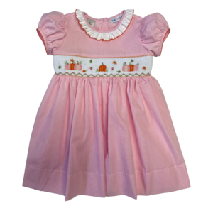 Lulu Bebe Pumpkin Harvest Smocked Waist Dress Pink Gingham