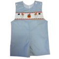 Lulu Bebe Halloween Smocked Shortall Blue Gingham