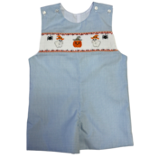Lulu Bebe Halloween Smocked Shortall Blue Gingham