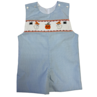 Lulu Bebe Halloween Smocked Shortall Blue Gingham
