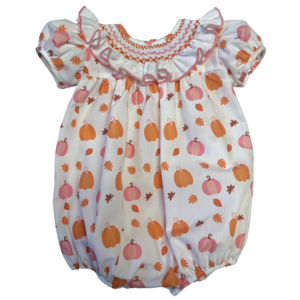Lulu Bebe Fall Pumpkin Smocked Ruffle Collared Bubble