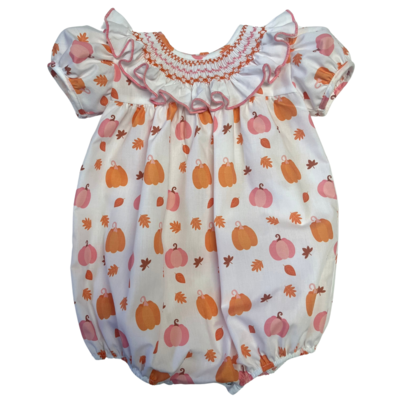 Lulu Bebe Fall Pumpkin Smocked Ruffle Collared Bubble