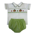 Lulu Bebe Turkey Smocked White Collar Boy Bloomer Set