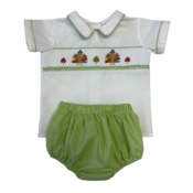 Lulu Bebe Turkey Smocked White Collar Boy Bloomer Set
