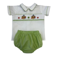Lulu Bebe Turkey Smocked White Collar Boy Bloomer Set