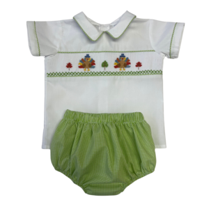 Lulu Bebe Turkey Smocked White Collar Boy Bloomer Set