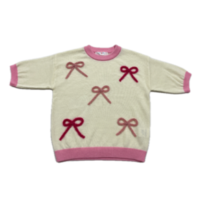 Lulu Bebe Pink Bows Cream Sweater