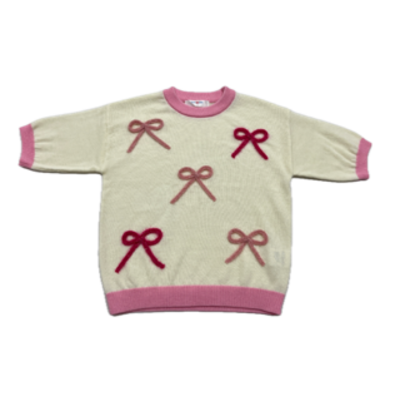Lulu Bebe Pink Bows Cream Sweater