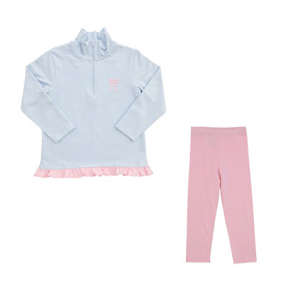 Itsy Bitsy Bow Ruffle Zip Pullover and Lt. Pink Leggings Set