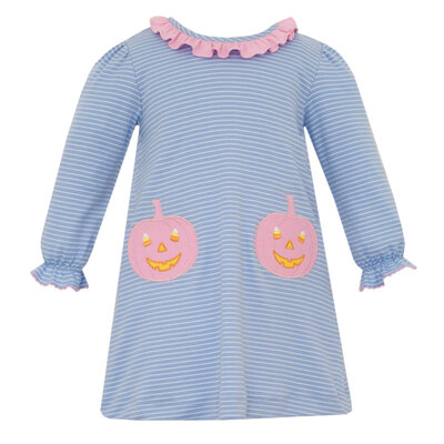 Claire & Charlie Pink Pumpkin Blue Stripe Aline Dress