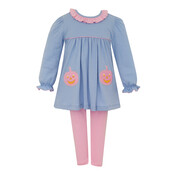 Claire & Charlie Pink Pumpkin Blue Stripe Girls Tunic Set