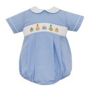 Petit Bebe Birthday Boys Lt Blue Gingham Bubble